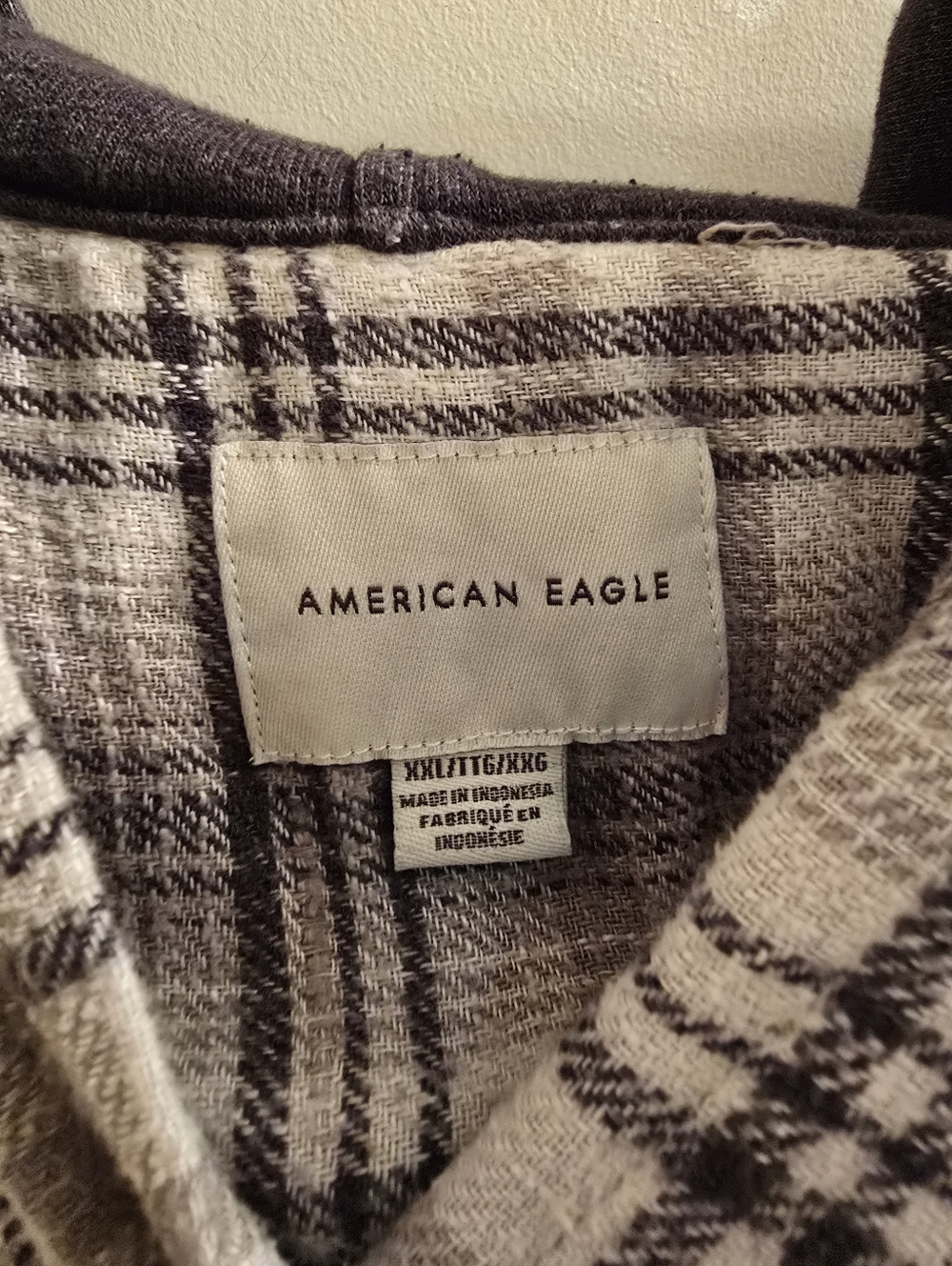 American Eagle Plaid Hooded Button-Up Shirt - Black & White XXL - Picture 2 of 3